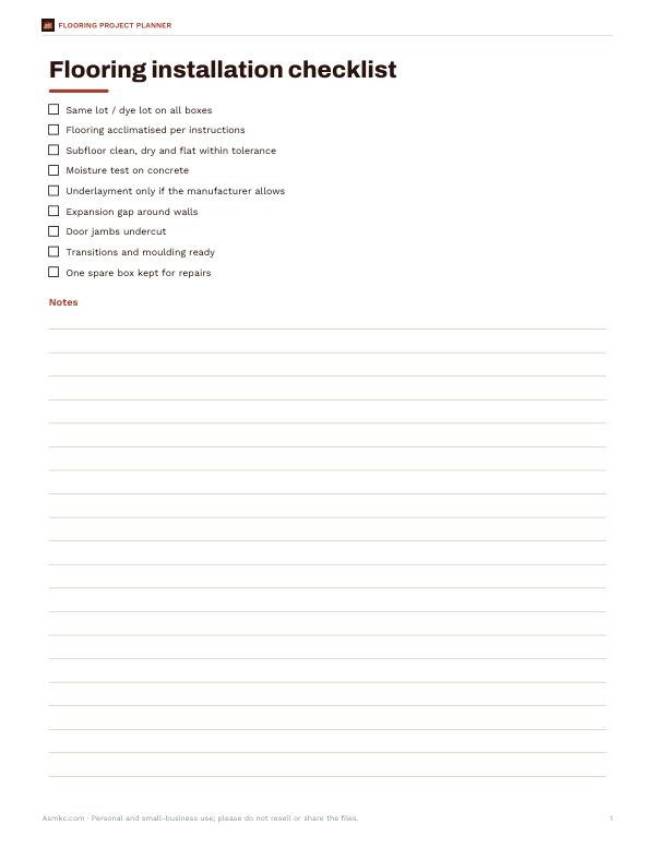 Preview of Printable Flooring Installation Checklist